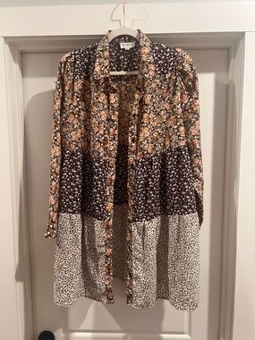 Umgee Floral Patchwork Mini Dress in Cream, Brown